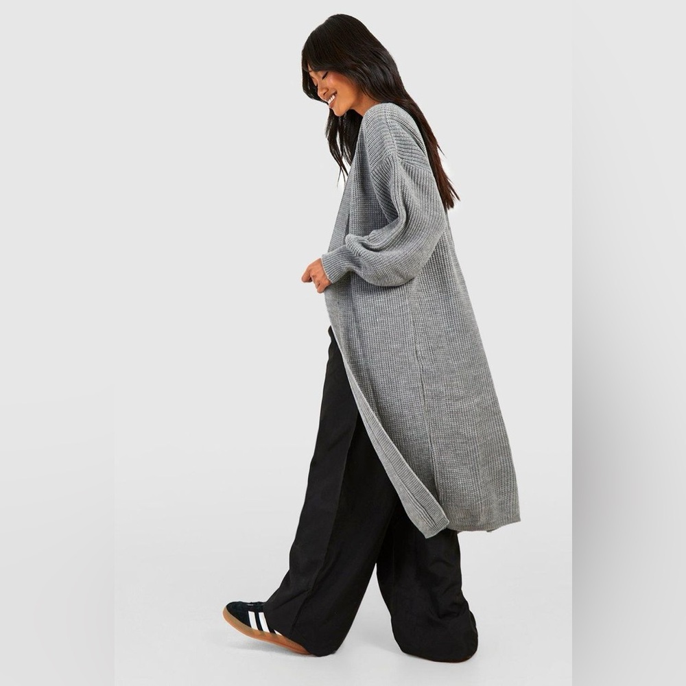 Topshop long trench Light Gray oversized one size Knit Sweater